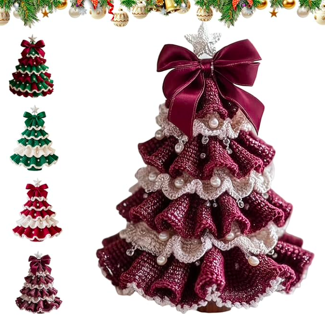 Handmade Crochet Christmas Tree Bow Decoration Knitted Doll Holiday Gift