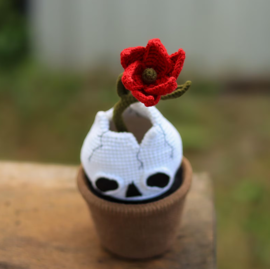 Crochet Skull Halloween PATTERN Amigurumi Flower in skull  Spooky gift Crochet plant DIY Design