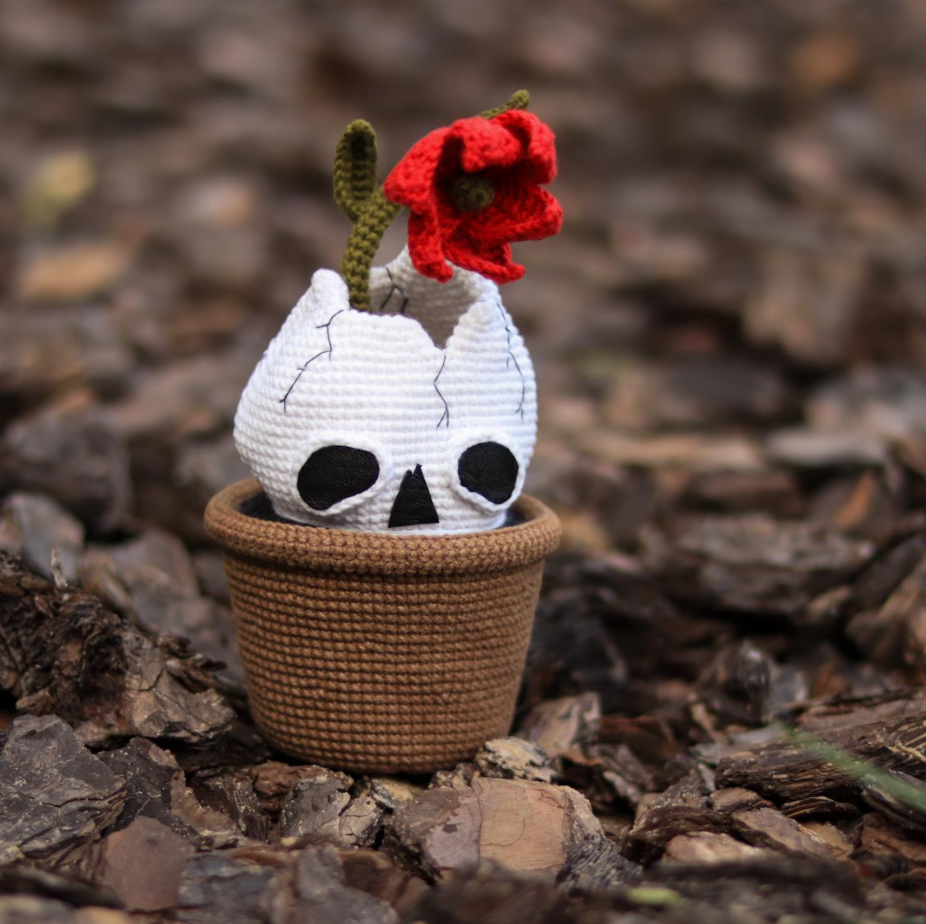 Crochet Skull Halloween PATTERN Amigurumi Flower in skull  Spooky gift Crochet plant DIY Design