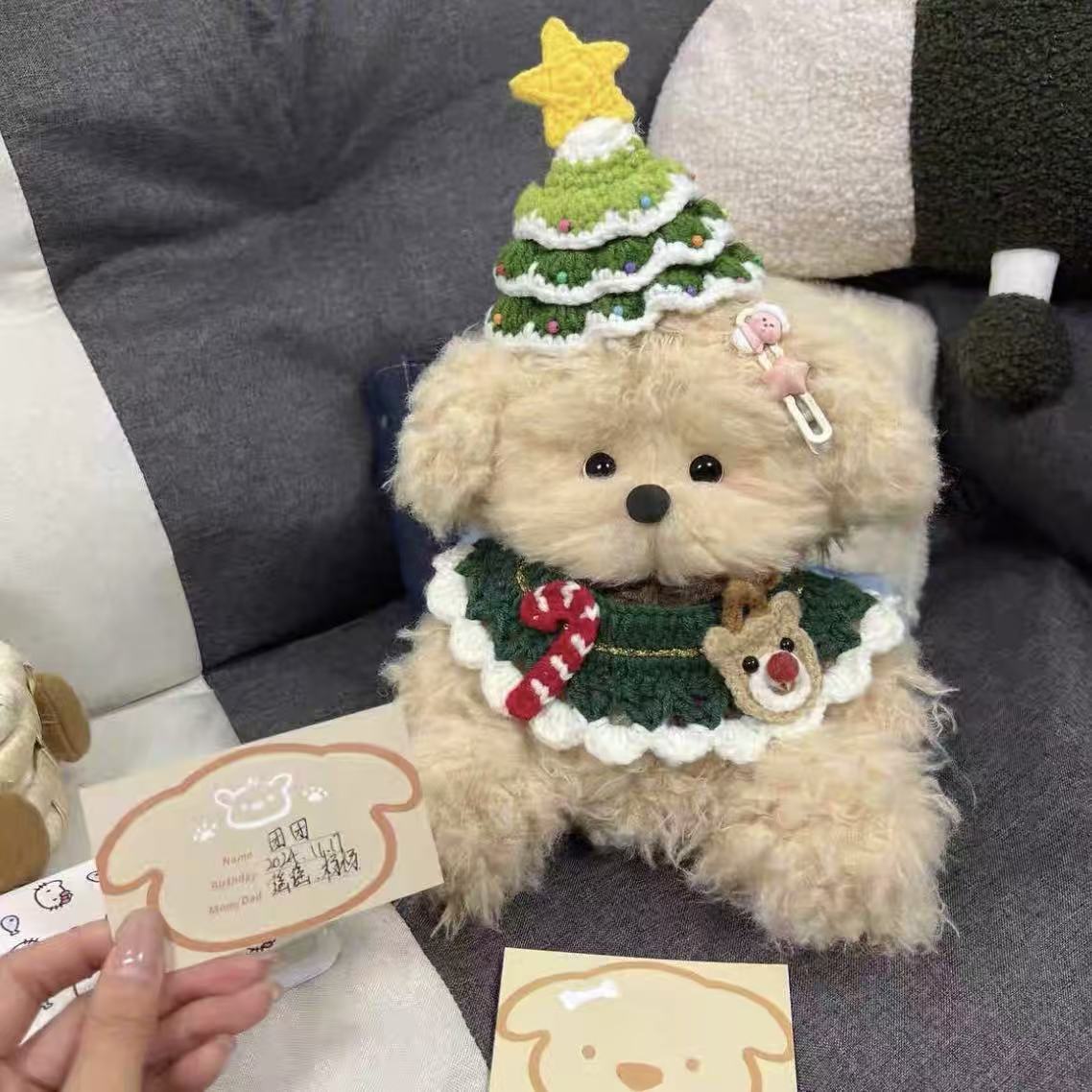 Handmade Christmas Bear Stuffed Animals doll Crochet Clothing personalized plush gift 