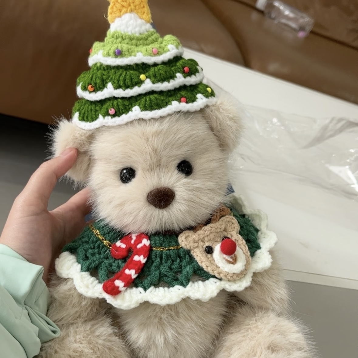 Handmade Christmas Bear Stuffed Animals doll Crochet Clothing personalized plush gift 