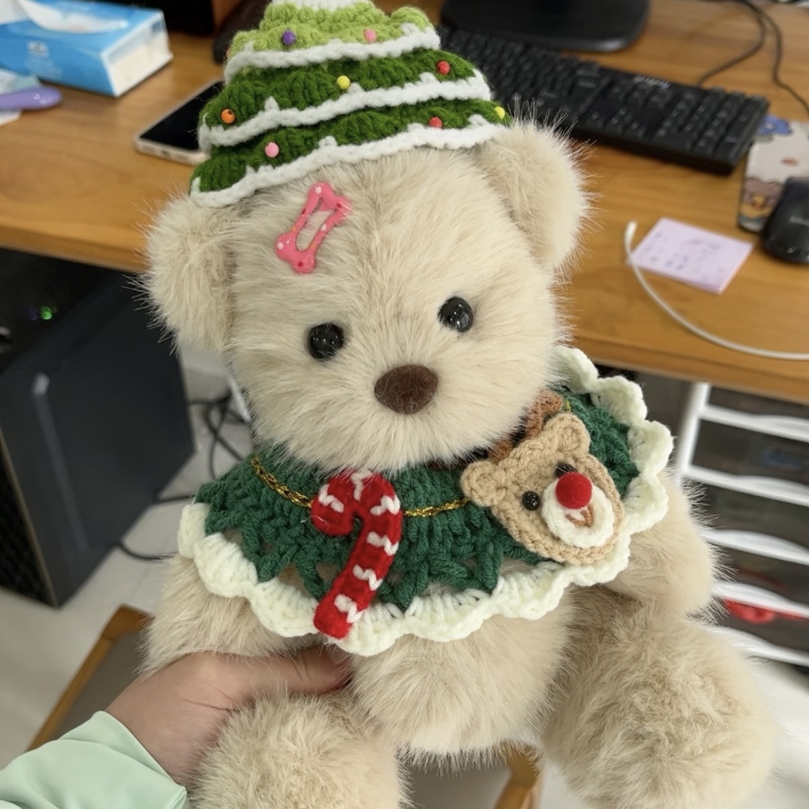 Handmade Christmas Bear Stuffed Animals doll Crochet Clothing personalized plush gift 