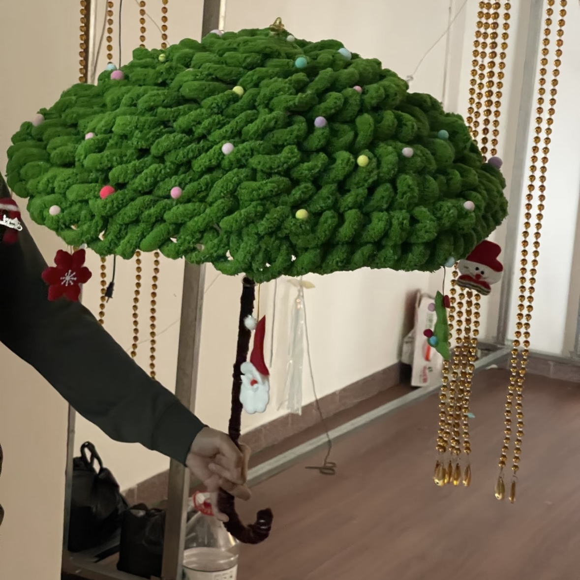 Christmas Umbrella Handmade Crochet Home Decoration Coarse Wool Creative Gift with Christmas Pendants