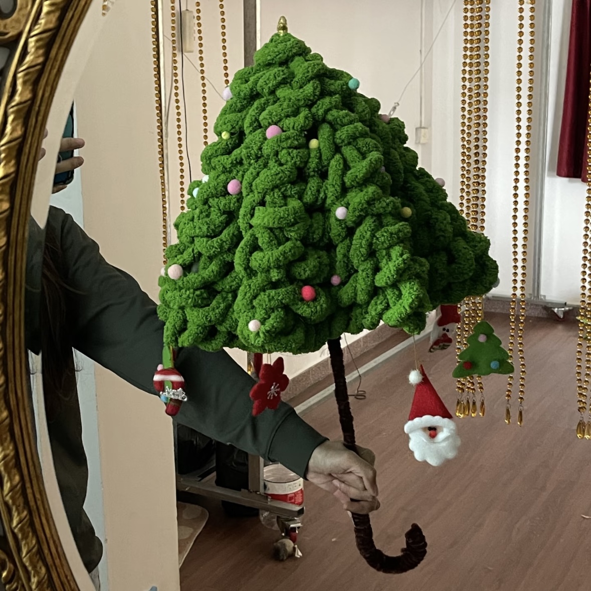 Christmas Umbrella Handmade Crochet Home Decoration Coarse Wool Creative Gift with Christmas Pendants