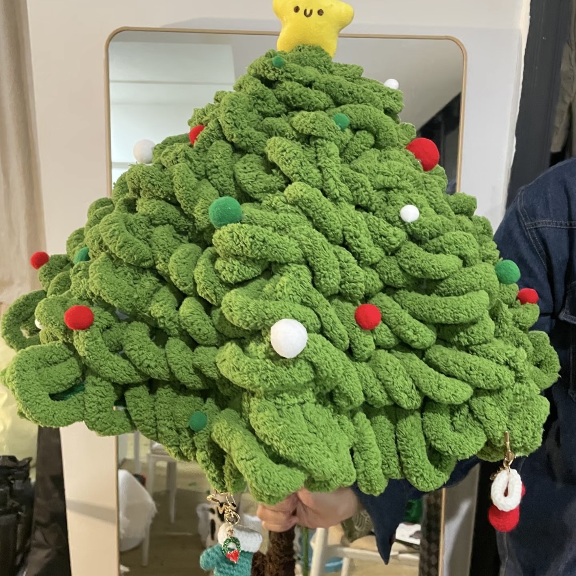 Christmas Umbrella Handmade Crochet Home Decoration Coarse Wool Creative Gift with Christmas Pendants