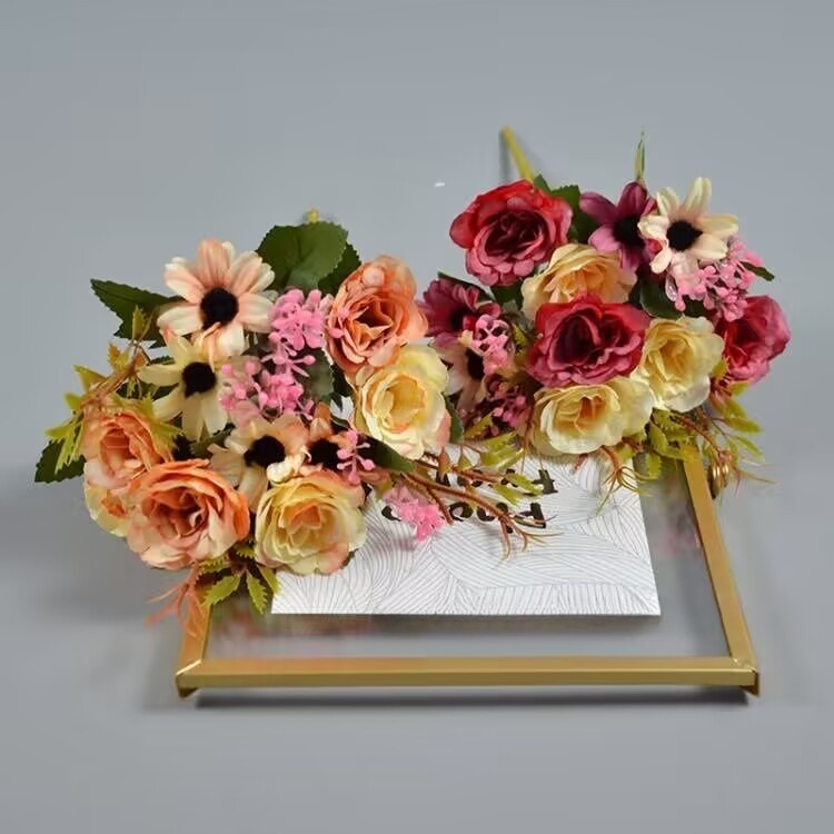 Rose Daisy Faux Flowers Bouquet Boho Mini Dry Flower Bouquets Letterbox Bouquet-Apripex