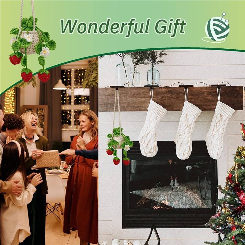 Crochet Strawberry Hanging Plant  Crochet Car Diffuser Hanging Car Accessories for Women Plant Lover Gift Cute Car Decor Christmas Gift