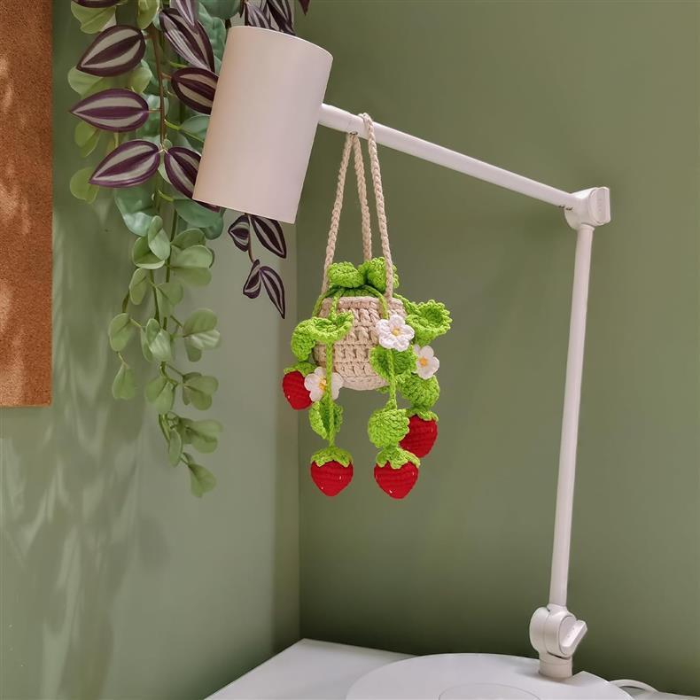 Crochet Strawberry Hanging Plant  Crochet Car Diffuser Hanging Car Accessories for Women Plant Lover Gift Cute Car Decor Christmas Gift