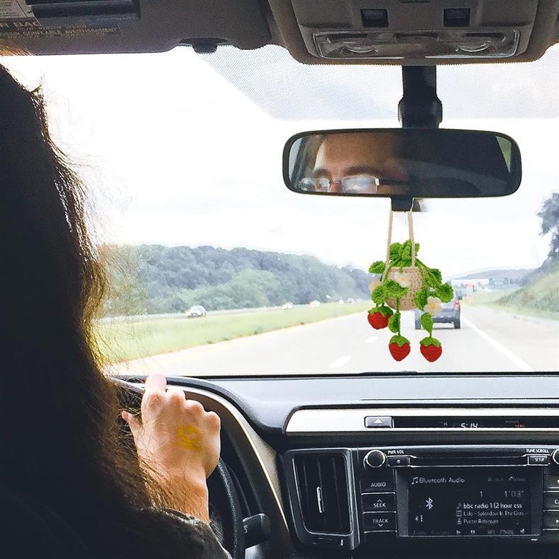 Crochet Strawberry Hanging Plant  Crochet Car Diffuser Hanging Car Accessories for Women Plant Lover Gift Cute Car Decor Christmas Gift