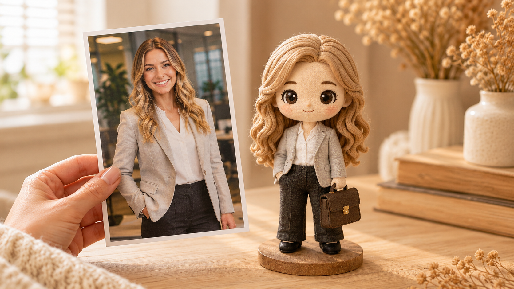 Personalized doll gift for a coworker with a handmade gift box