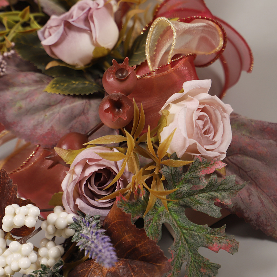 Rose Maple Leaf Artificial Flower Hoop Wall Hanging Wreath Fall Decorations For Home