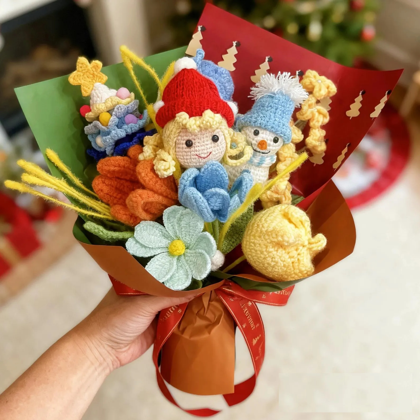 Handmade Crochet Flower Christmas Bouquet for Girls Christmas Holiday Gift