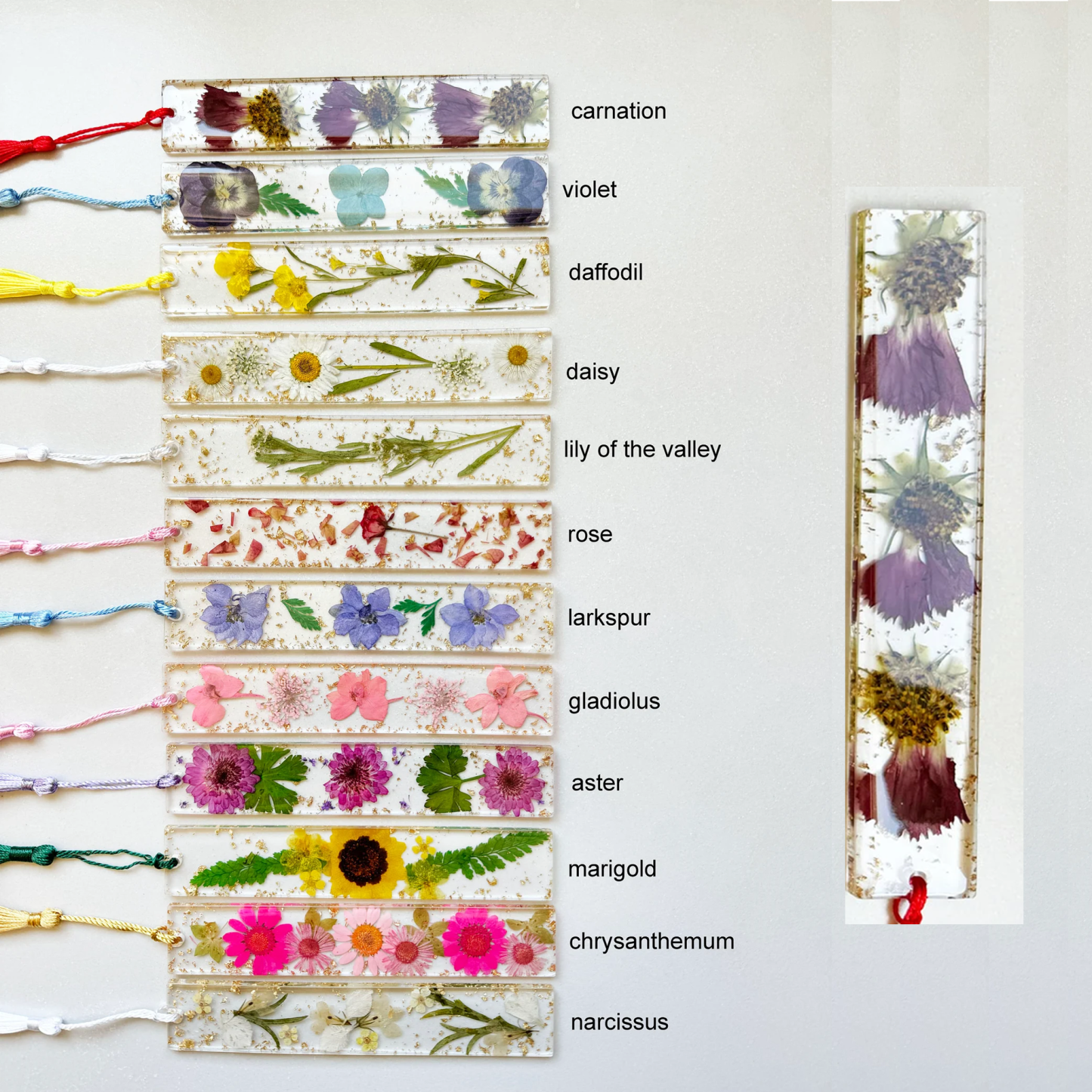 Personalized Name Resin Flowers 5.5 Inch Bookmark With Tassel Custom Gift 