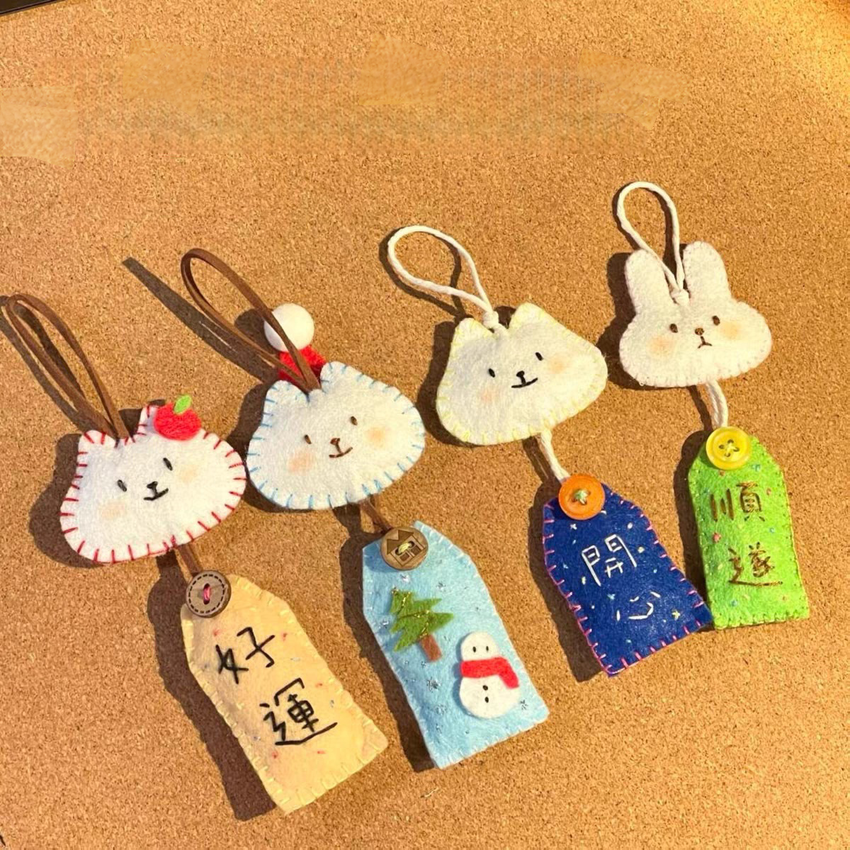 Handmade Felt Animal Charms With Blessing Tags Emotion Doll