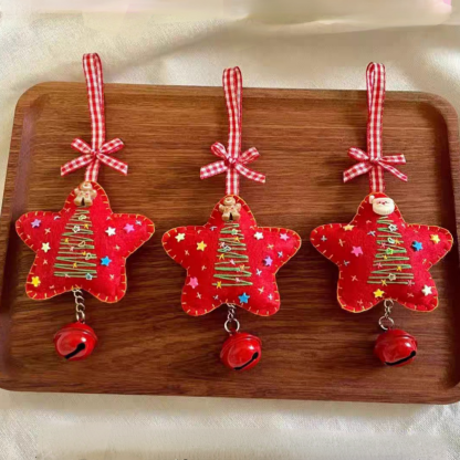 Handmade Christmas Magic Red Felt Star Ornaments with JingleBells 