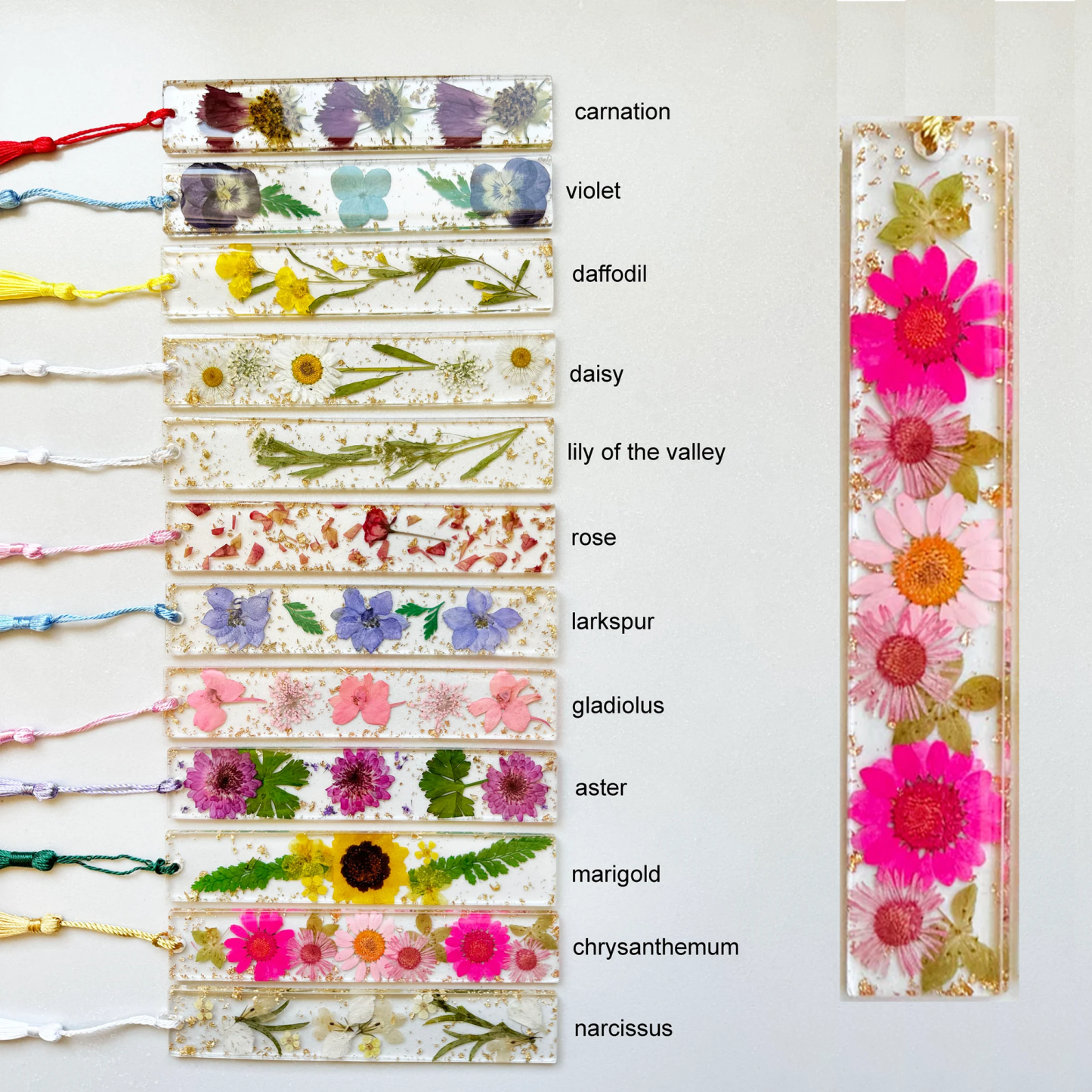 Personalized Name Resin Flowers 5.5 Inch Bookmark With Tassel Custom Gift 