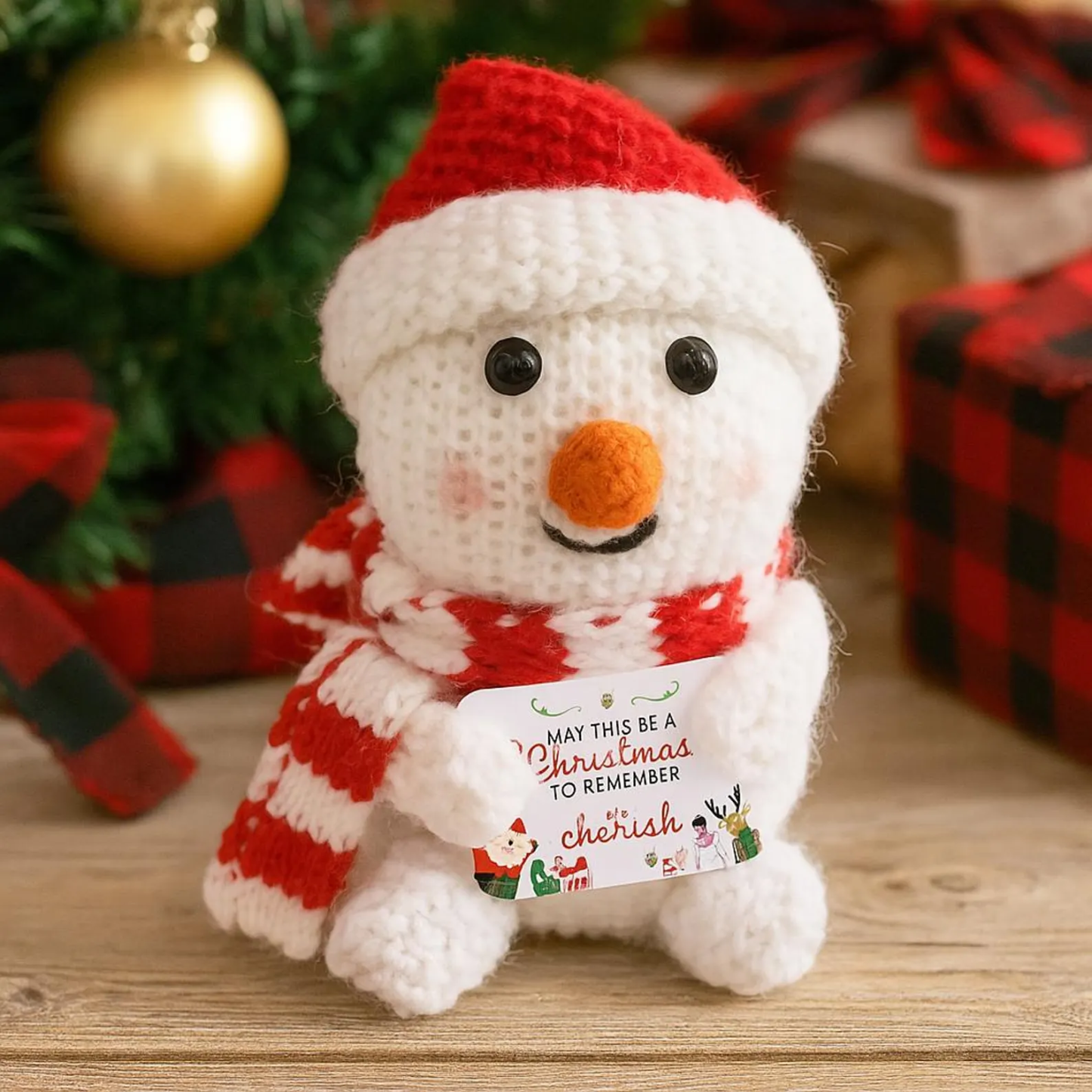 Handmade Crochet Christmas Plush Dolls - Santa/Reindeer/Snowman/Bear with Motivational Cards for Home Decor
