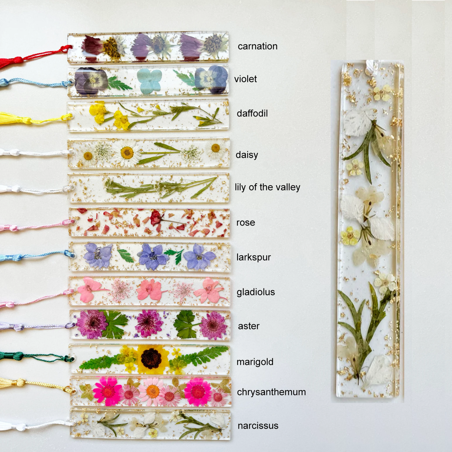 Personalized Name Resin Flowers 5.5 Inch Bookmark With Tassel Custom Gift 