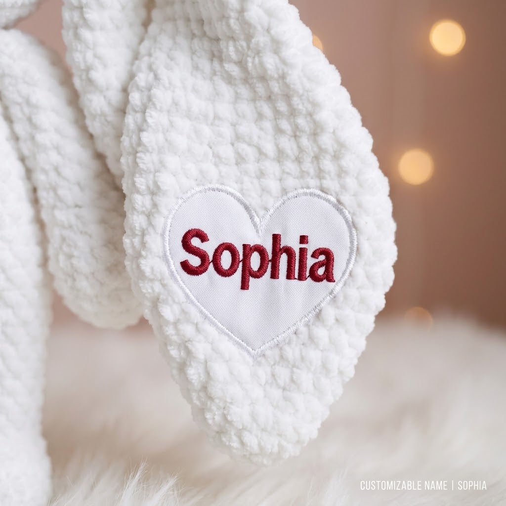 Personalized Crochet Bunny Plush Doll, Free Custom Embroidered Name Plushie for Friends, Kids & Lovers