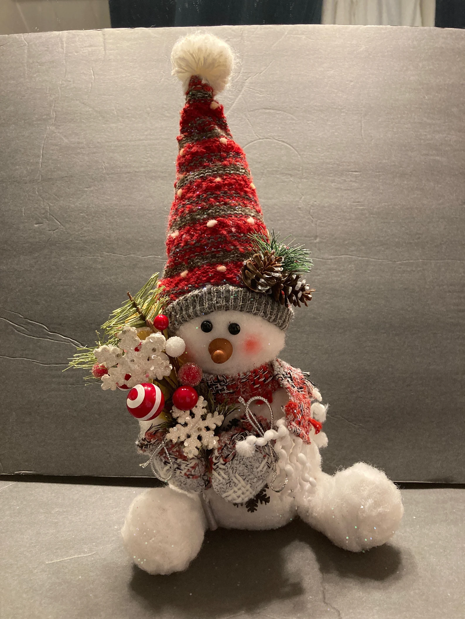 McMitten Snowman, Plush Sitting Snowman, Farmhouse Christmas Decor