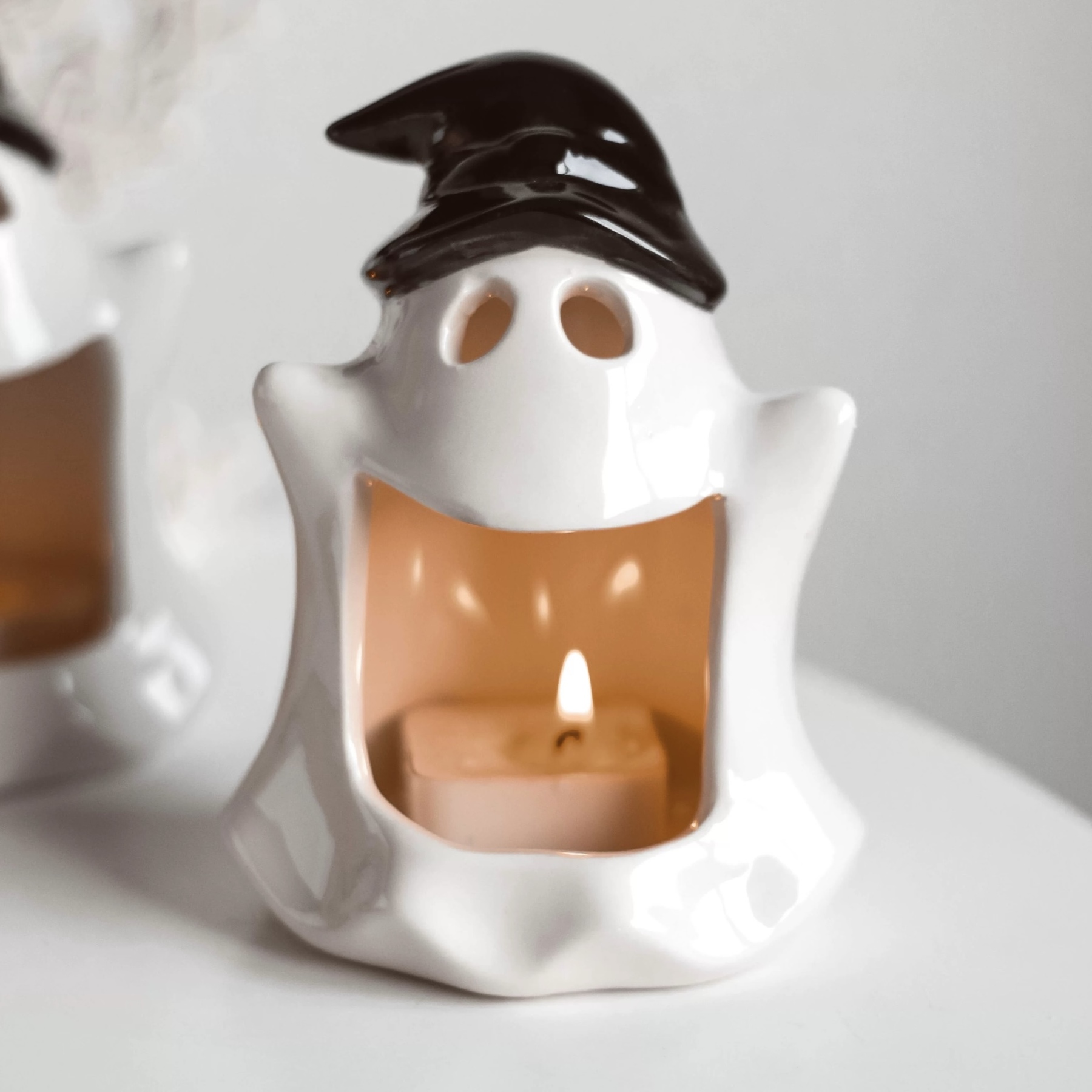 Hat Ghost Ceramic Candlestick
