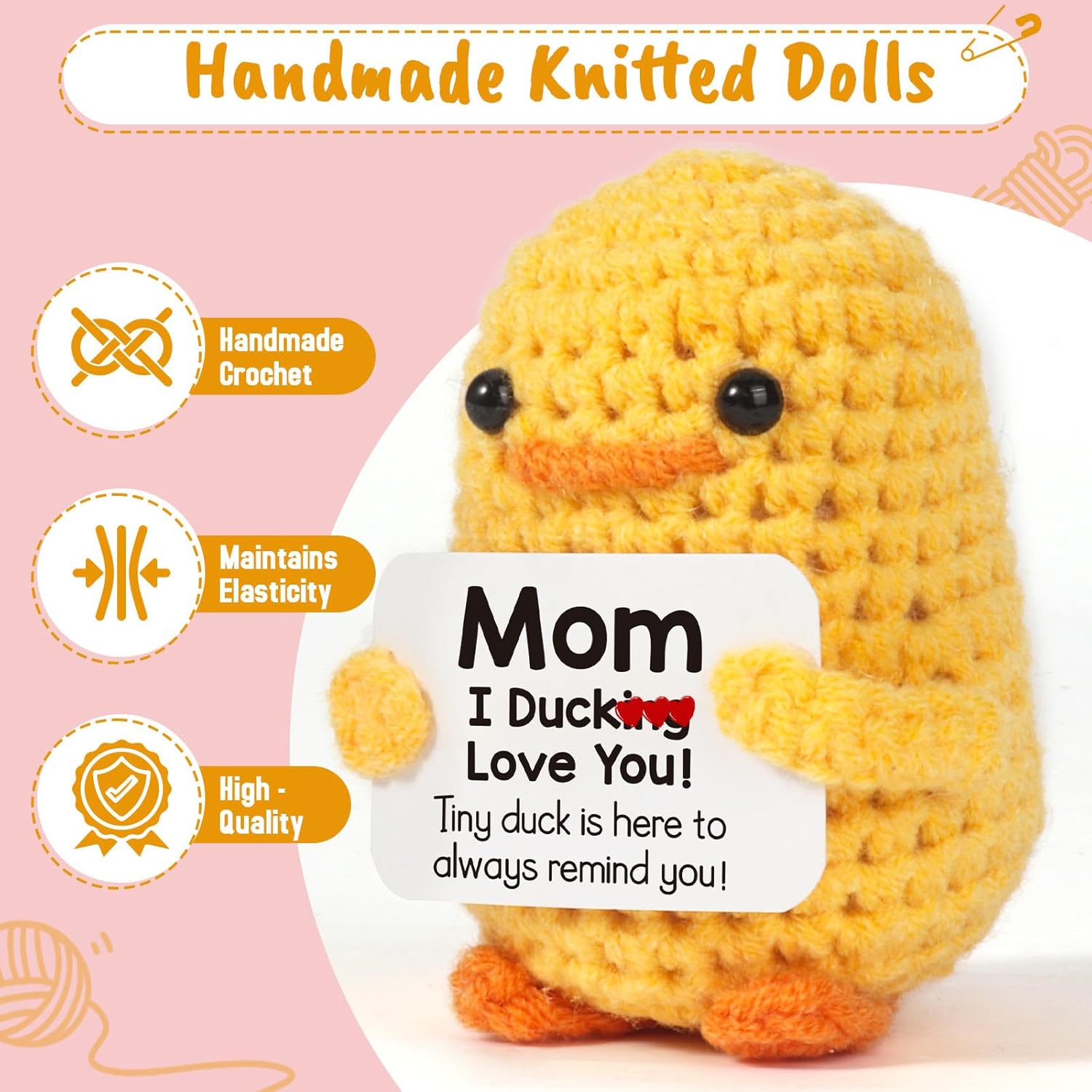Apripex Gifts for Mom Mothers Day - I Duck Love You Mom, Handmade Crochet Funny Cool Cute Small Duck Unique Presents Plush Figure Toys for Birthday Mama Bonus Step Mother Mother's Stocking Stuffers