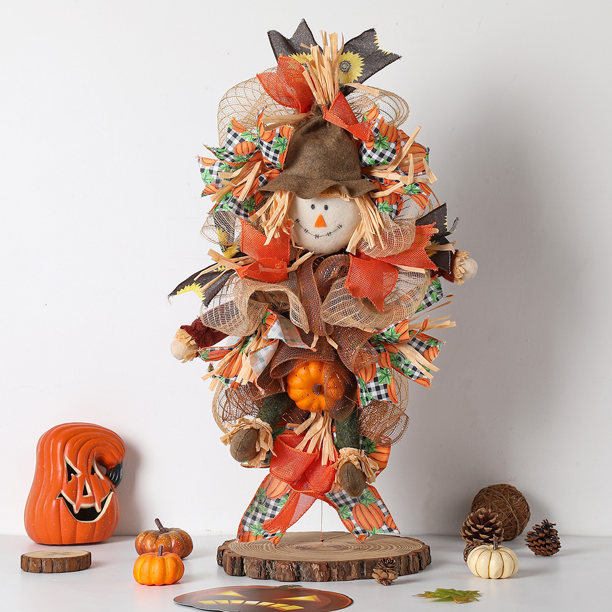 Fall Decorations For Home Scarecrow Pumpkin Wreath Simulation Wreath Door Hanging