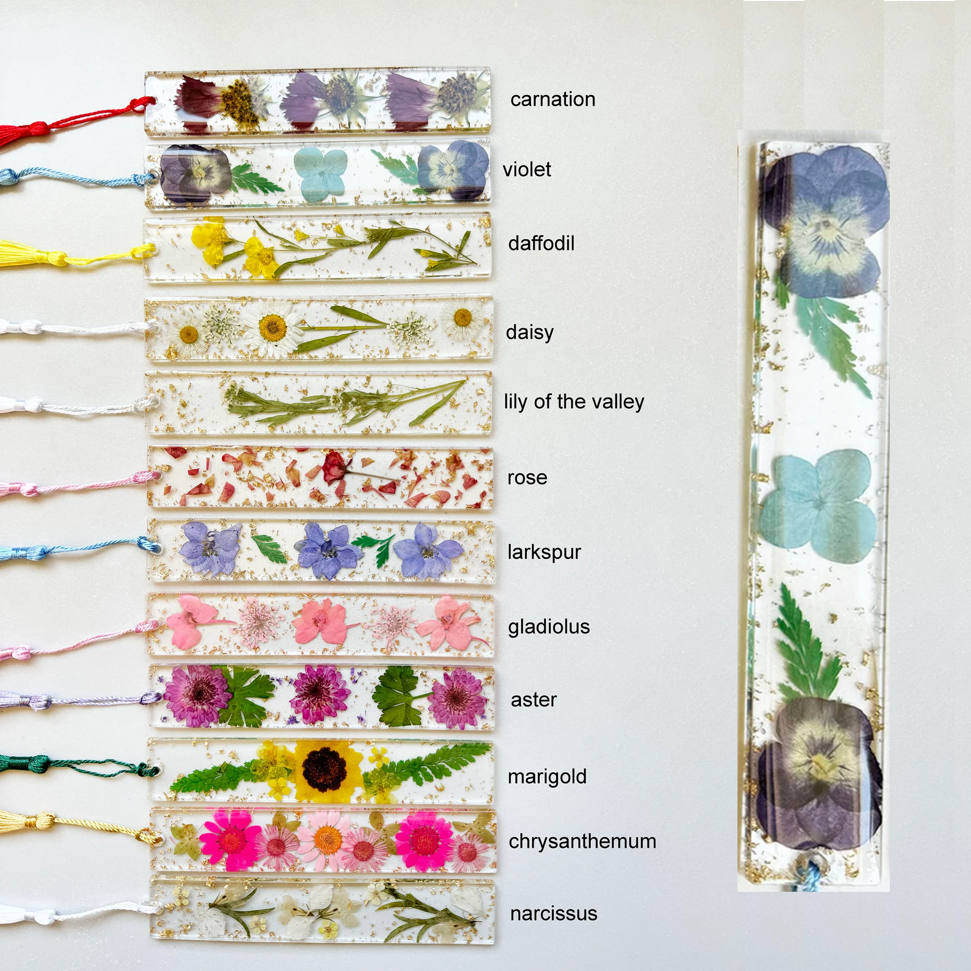 Personalized Name Resin Flowers 5.5 Inch Bookmark With Tassel Custom Gift 