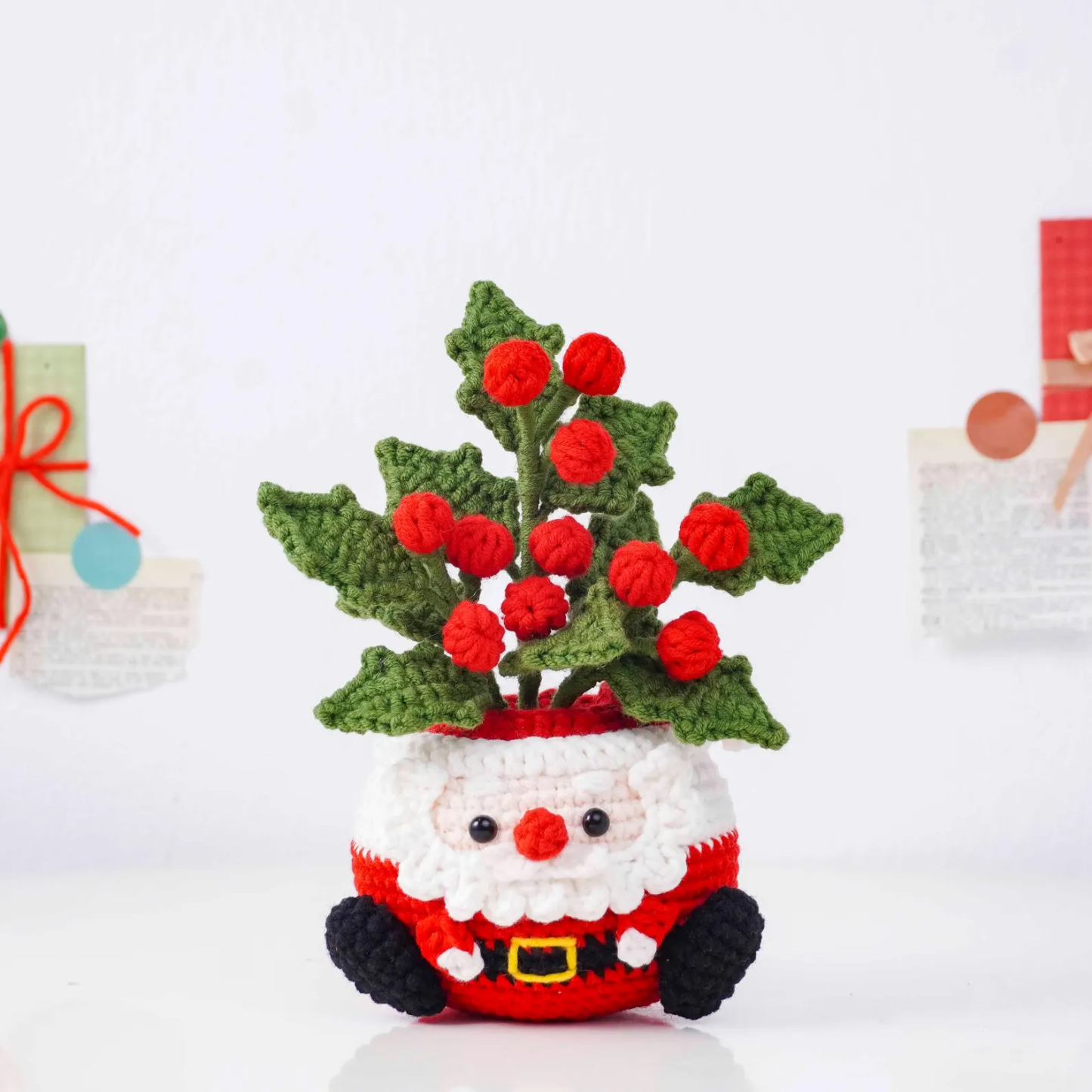 Christmas Bloom Buddies Crochet Patterns Bundle, Poinsettia Snowman Pot Pattern, Holly Santa Pot Pattern, Snowdrop Bear Pot Pattern