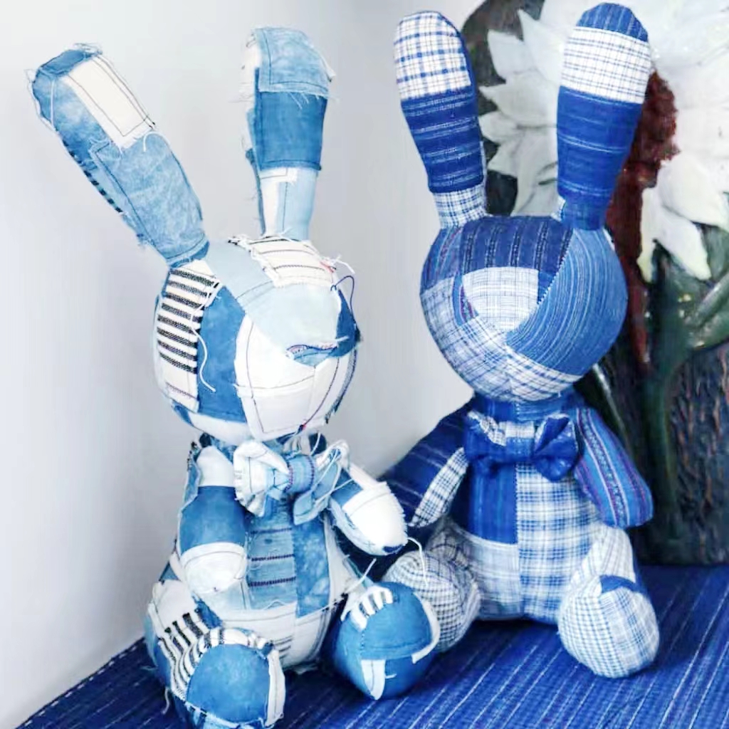 Stripes Rag Plush Doll Bunny Cute Vintage Checkered Designs Rabbit with Bow Tie 