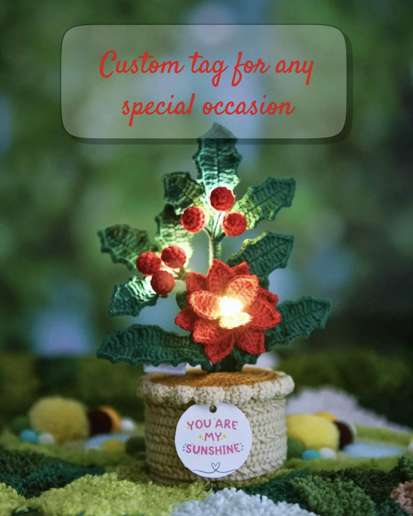 8.5 Inch Thanksgiving Xmas gift Crochet Holly Handmade Flower Personalized Gift (No Lights)