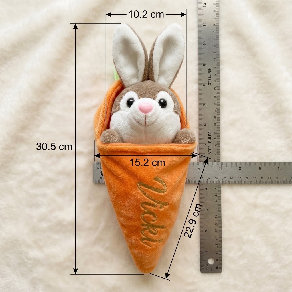 Personalized Dolls Stuffed Bunny Plushie with Zipper Carrot Pouch, Free Custom Name Soft Keepsake Gift