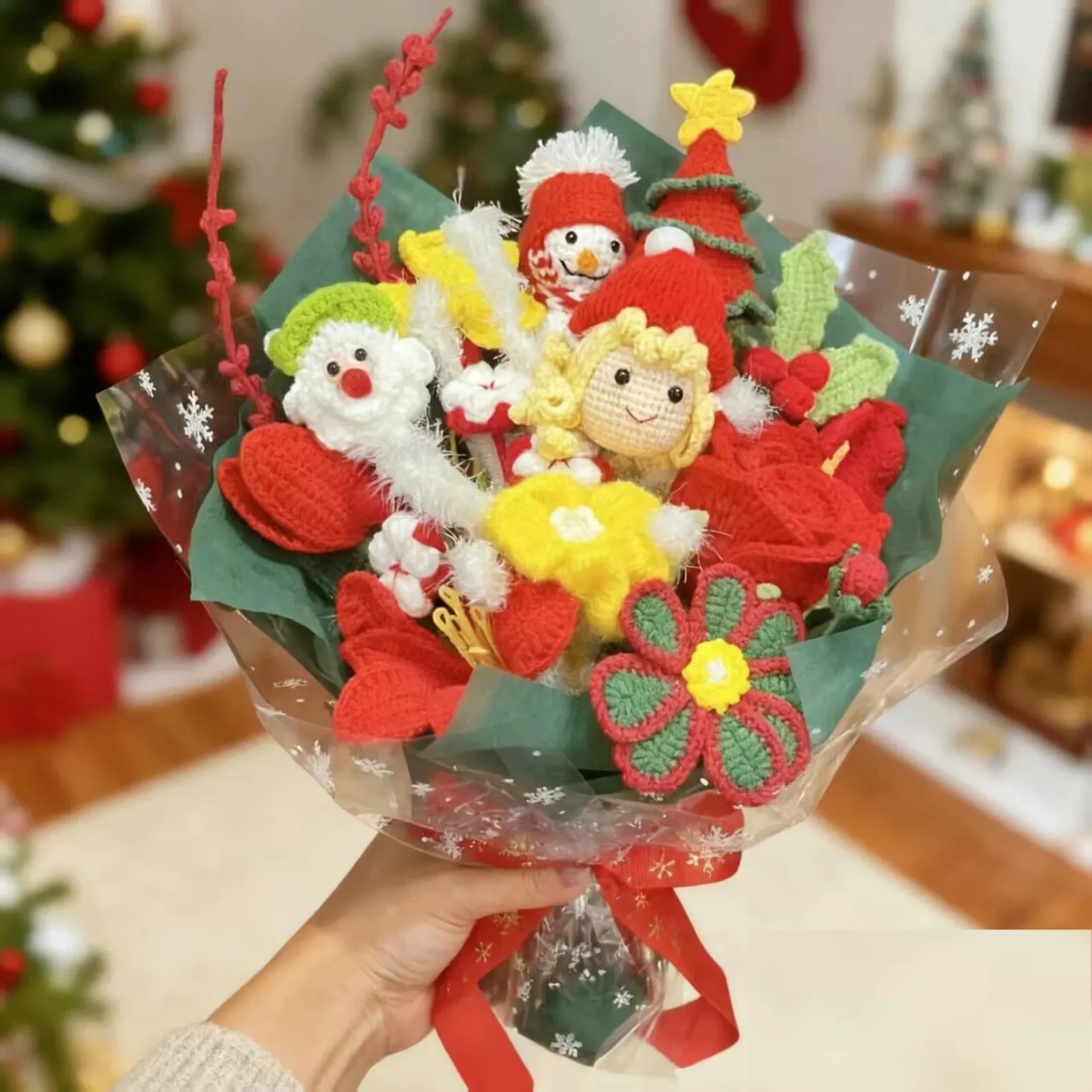 Handmade Crochet Flower Christmas Bouquet for Girls  Christmas Holiday Gift
