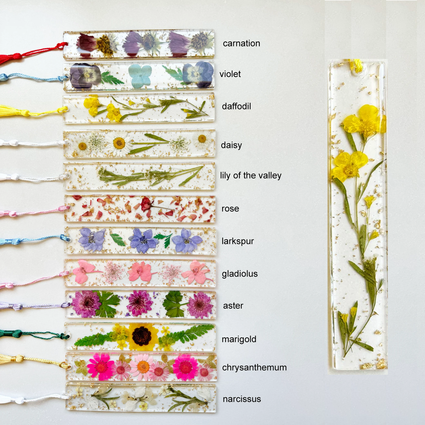 Personalized Name Resin Flowers 5.5 Inch Bookmark With Tassel Custom Gift 