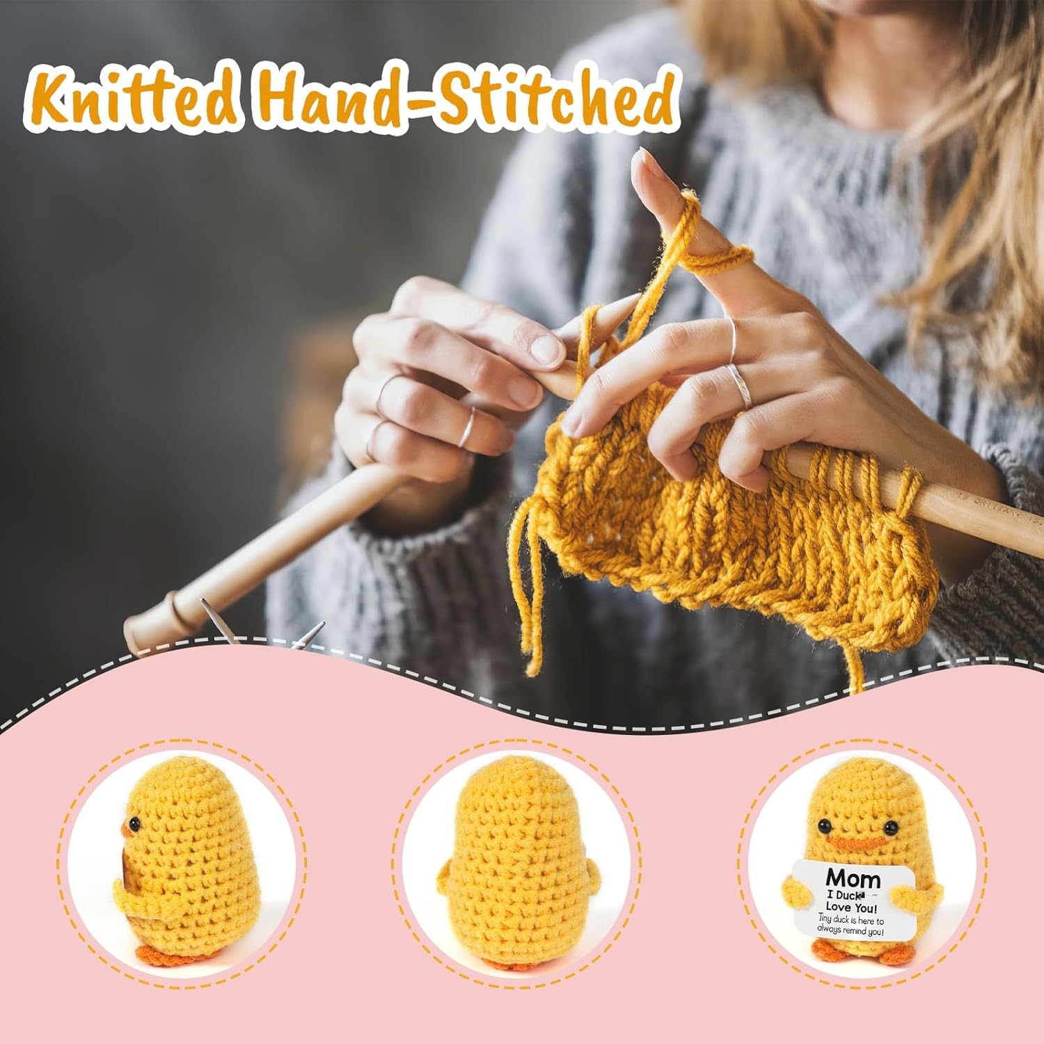 Apripex Gifts for Mom Mothers Day - I Duck Love You Mom, Handmade Crochet Funny Cool Cute Small Duck Unique Presents Plush Figure Toys for Birthday Mama Bonus Step Mother Mother's Stocking Stuffers