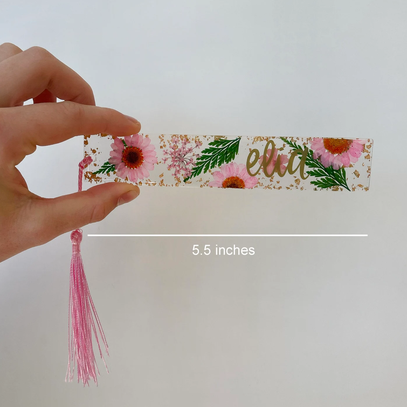 Personalized Name Resin Flowers 5.5 Inch Bookmark With Tassel Custom Gift 