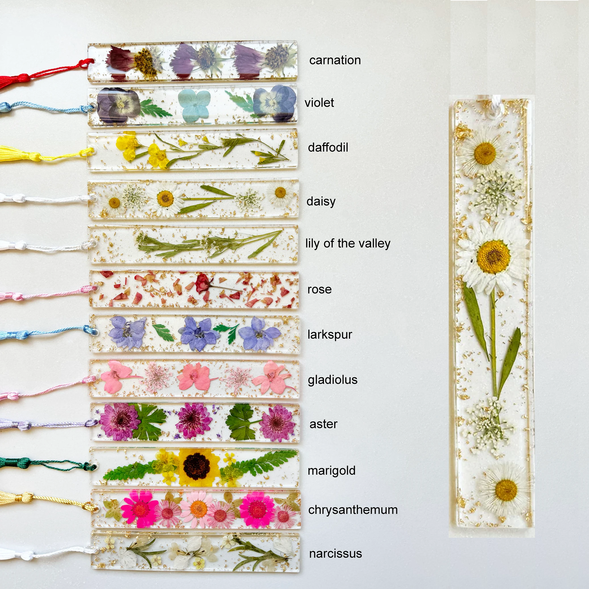 Personalized Name Resin Flowers 5.5 Inch Bookmark With Tassel Custom Gift 