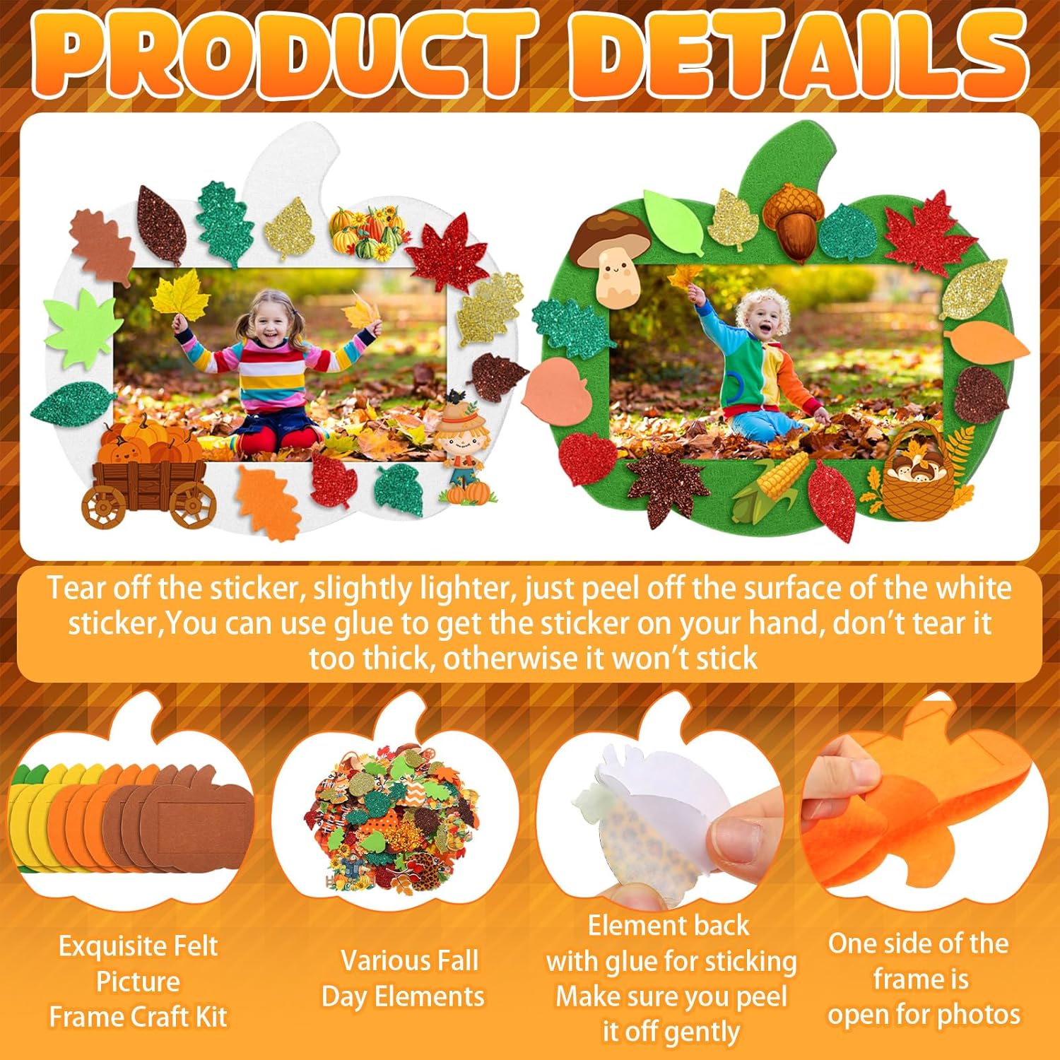Autumn Thanksgiving Christmas Felt Photo Frame with Leaves Pumpkin 232 DIY Handmade Set