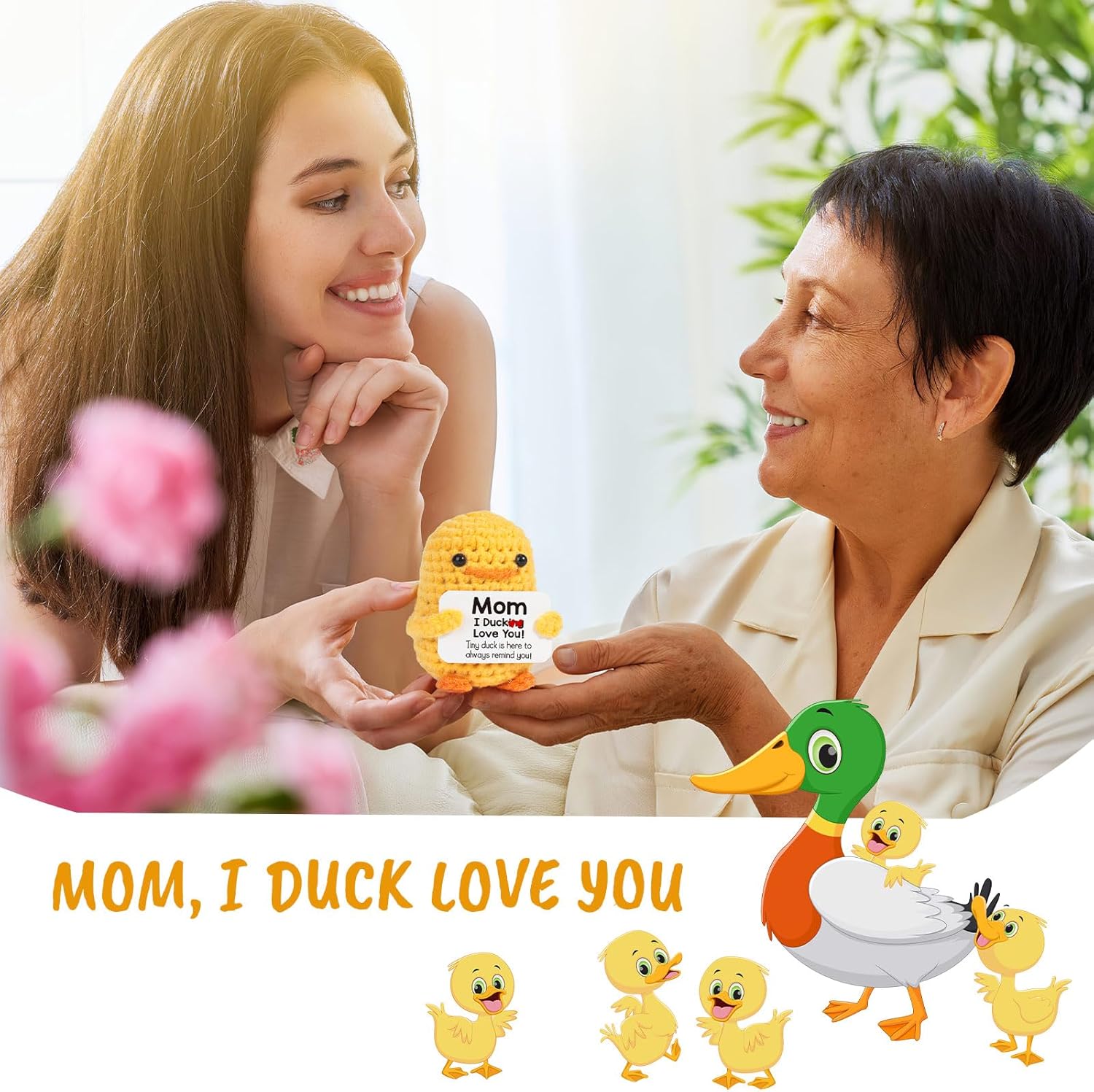 Apripex Gifts for Mom Mothers Day - I Duck Love You Mom, Handmade Crochet Funny Cool Cute Small Duck Unique Presents Plush Figure Toys for Birthday Mama Bonus Step Mother Mother's Stocking Stuffers