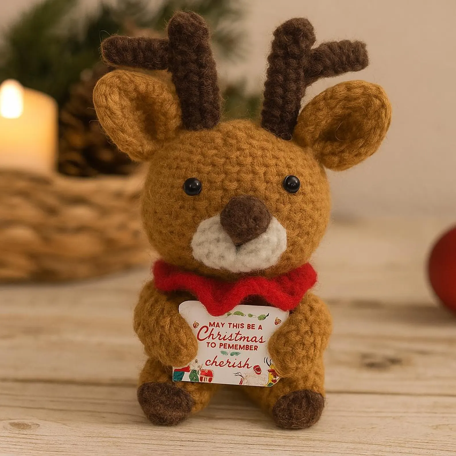 Handmade Crochet Christmas Plush Dolls - Santa/Reindeer/Snowman/Bear with Motivational Cards for Home Decor