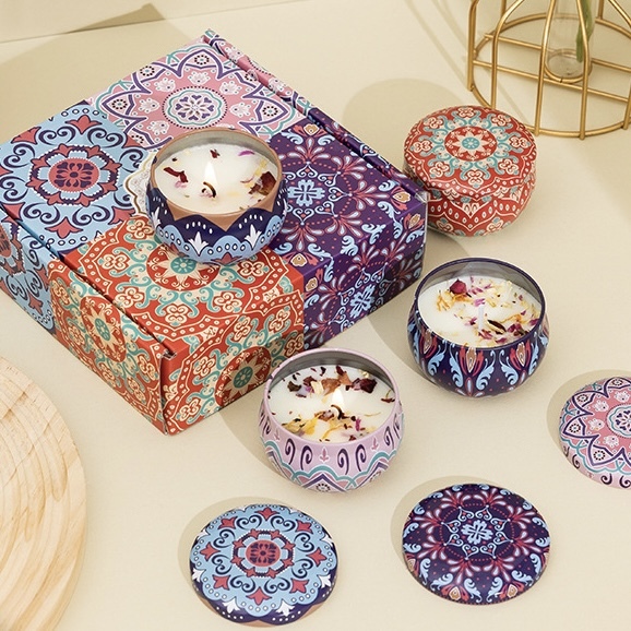 Aromatherapy Candle Set with Hand Gift Box, Soy Wax Extraction Fragrance Iron Box, Canned 4-piece Set