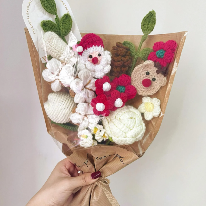 Crochet Christmas Flower Bouquet: Handmade Knitted Xmas Decor