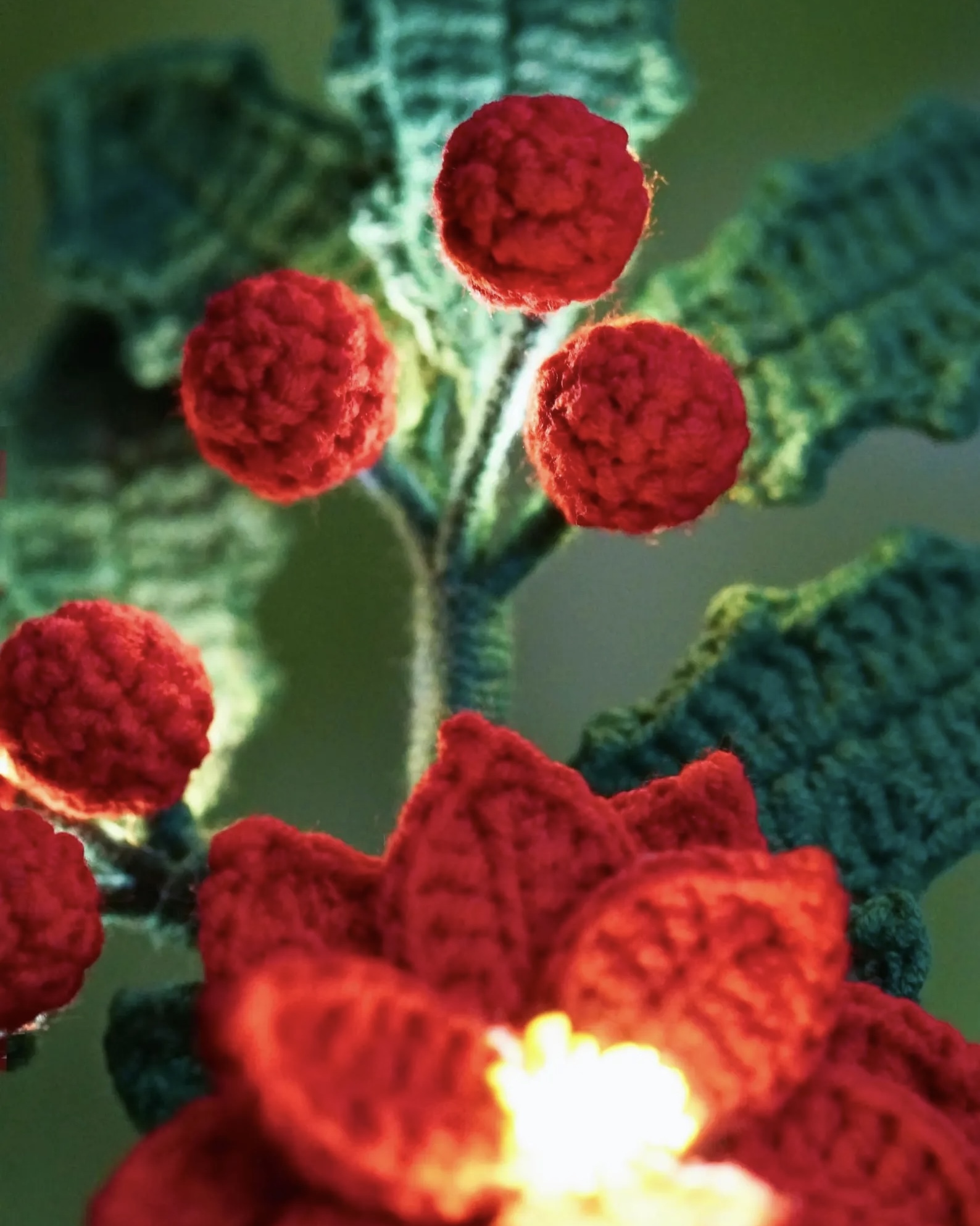 8.5 Inch Thanksgiving Xmas gift Crochet Holly Handmade Flower Personalized Gift (No Lights)