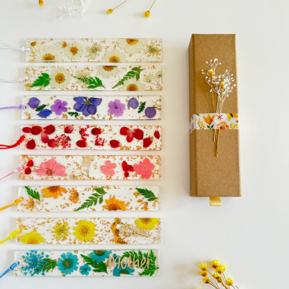 Personalized Name Resin Flowers 5.5 Inch Bookmark With Tassel Custom Gift 