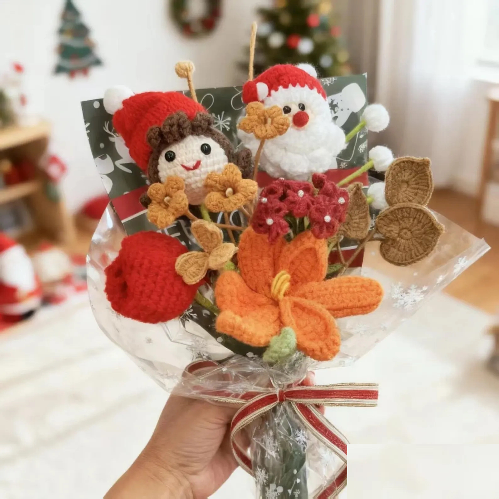 Handmade Crochet Flower Christmas Bouquet for Girls  Christmas Holiday Gift