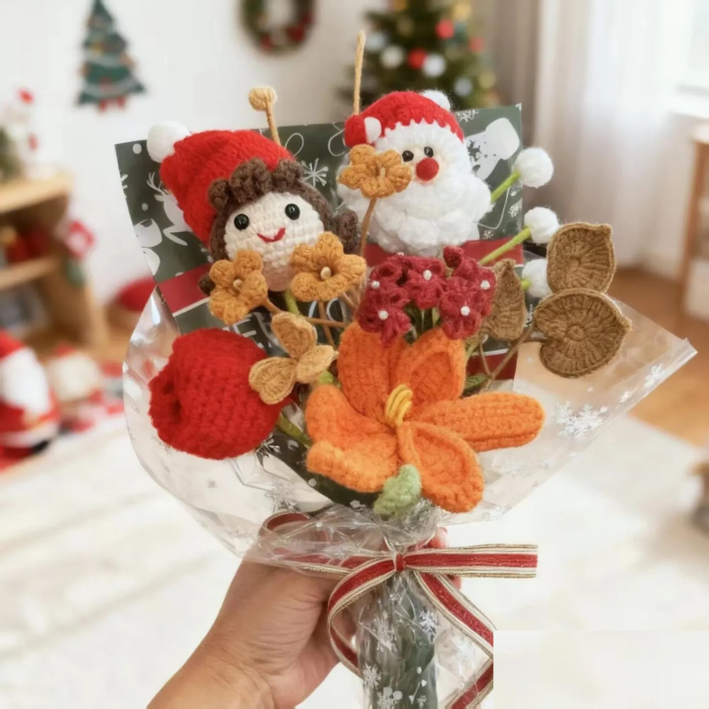Handmade Crochet Flower Christmas Bouquet for Girls  Christmas Holiday Gift