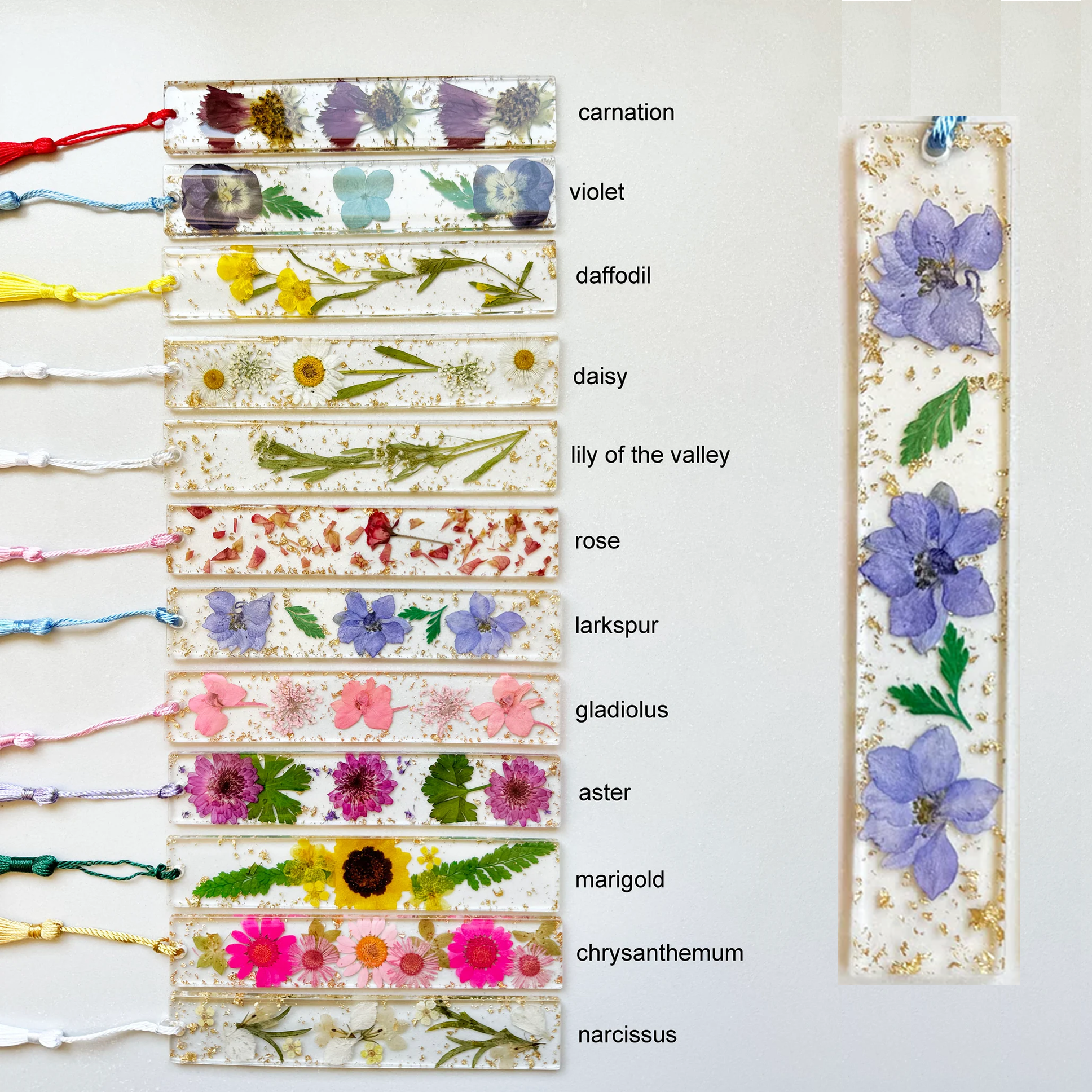 Personalized Name Resin Flowers 5.5 Inch Bookmark With Tassel Custom Gift 