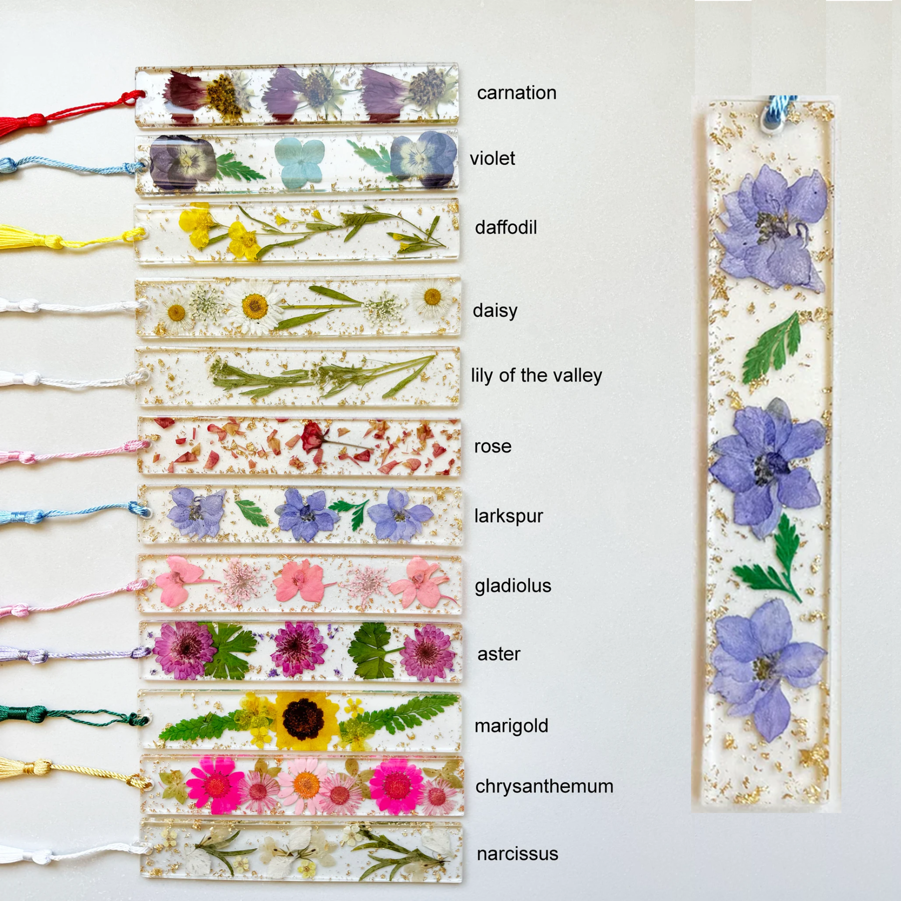 Personalized Name Resin Flowers 5.5 Inch Bookmark With Tassel Custom Gift 