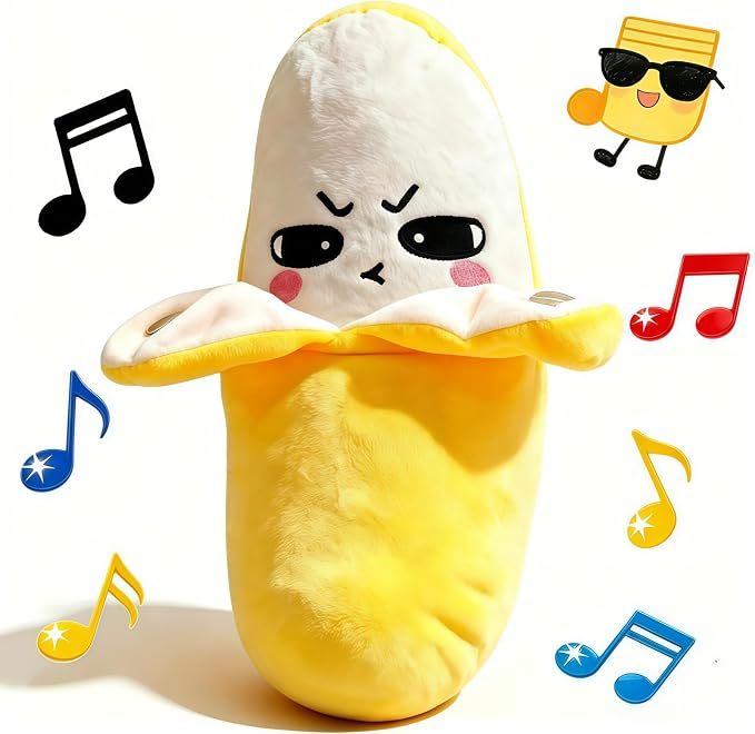 Interactive Plush Toys, Musical Stuffed Animals, Singing Dancing Fruit Doll with LED Lights, Touch Sensitive Electronic Plushie, Educational Sensory Toy Gift for Kids Toddlers