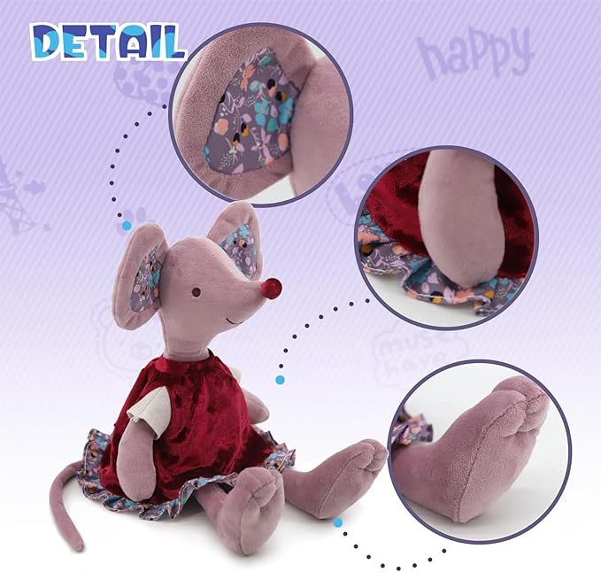 Lovely Dressing Birthday Ballet Mouse Toys Dolls，Plush Soft Stuffed Cute for Toddler Boys and Girls,Red and Clothes are Removable and Washable